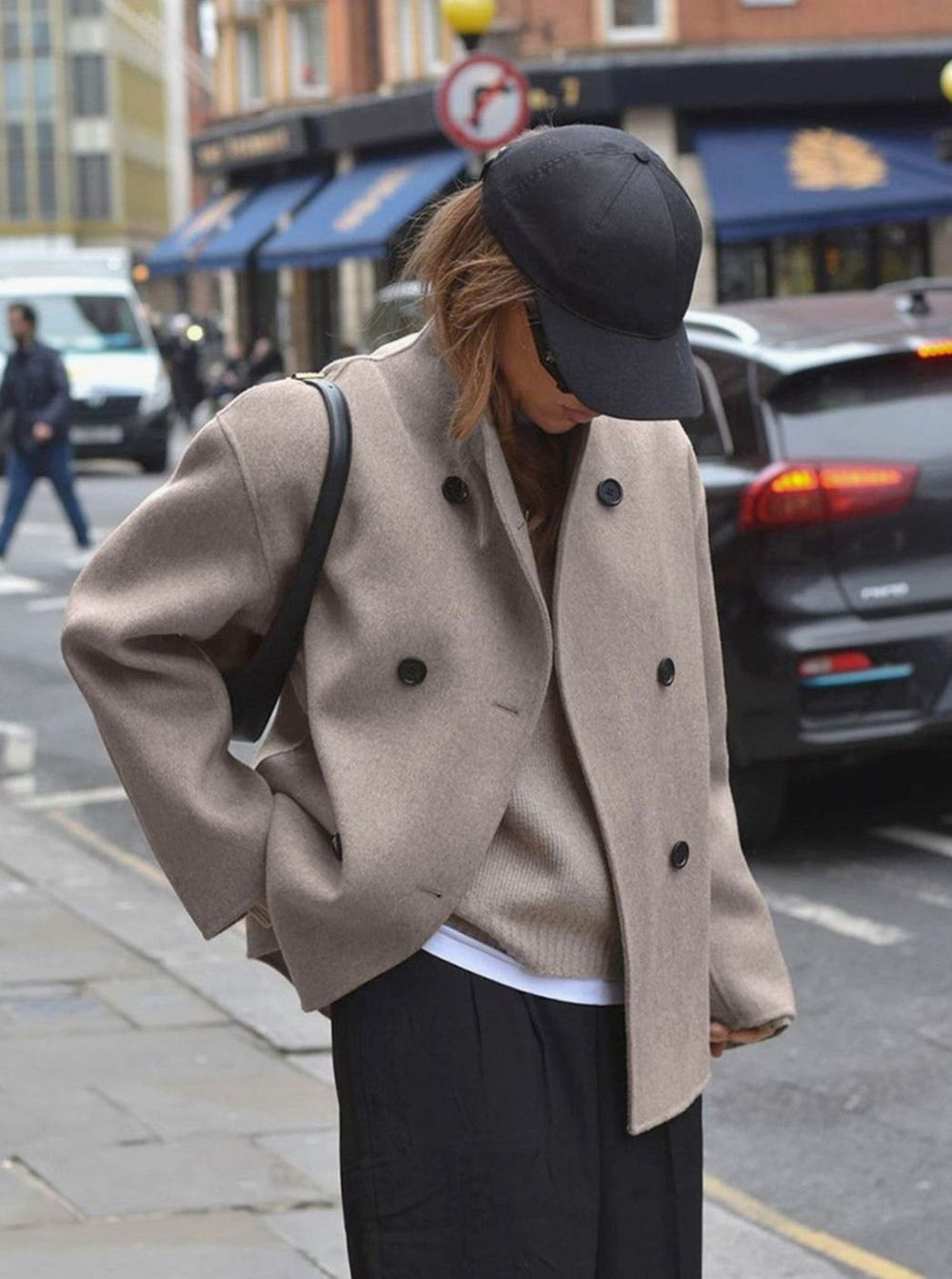 Women's Double Breasted Peacoat Relaxed-Fit Stand-Collar Winter Coat