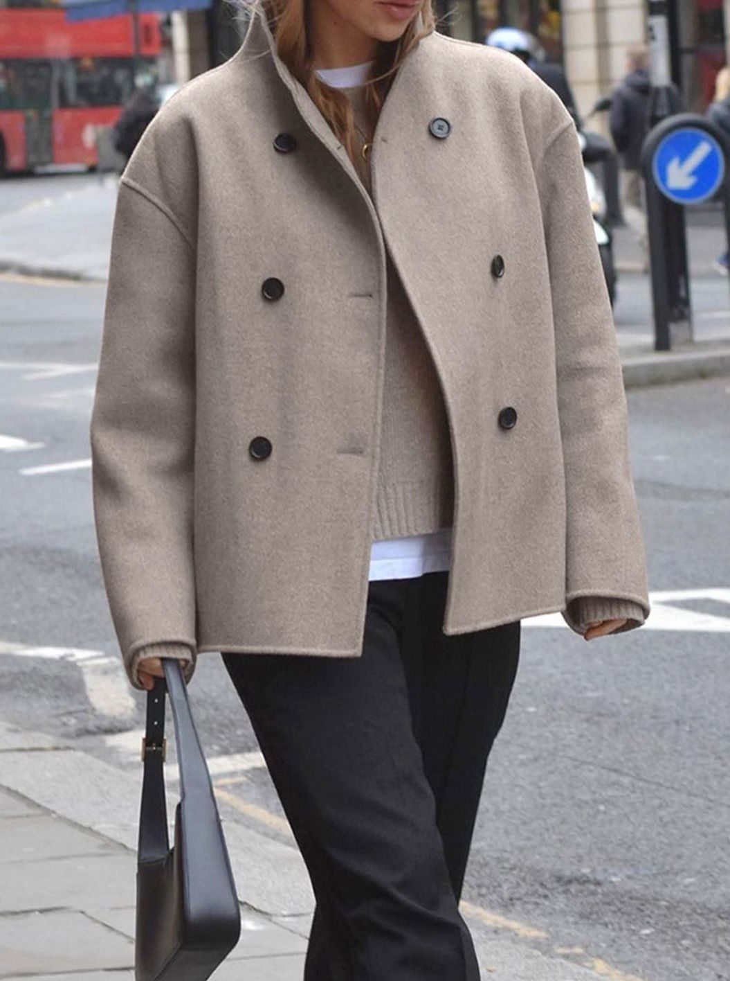 Women's Double Breasted Peacoat Relaxed-Fit Stand-Collar Winter Coat