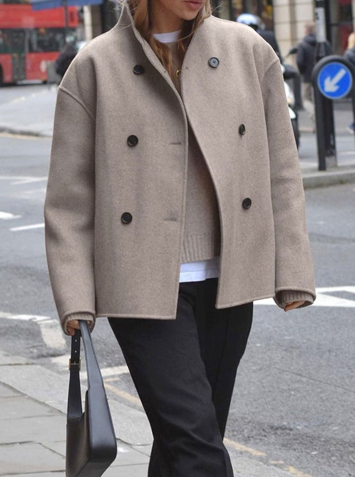 Women's Double Breasted Peacoat Relaxed-Fit Stand-Collar Winter Coat