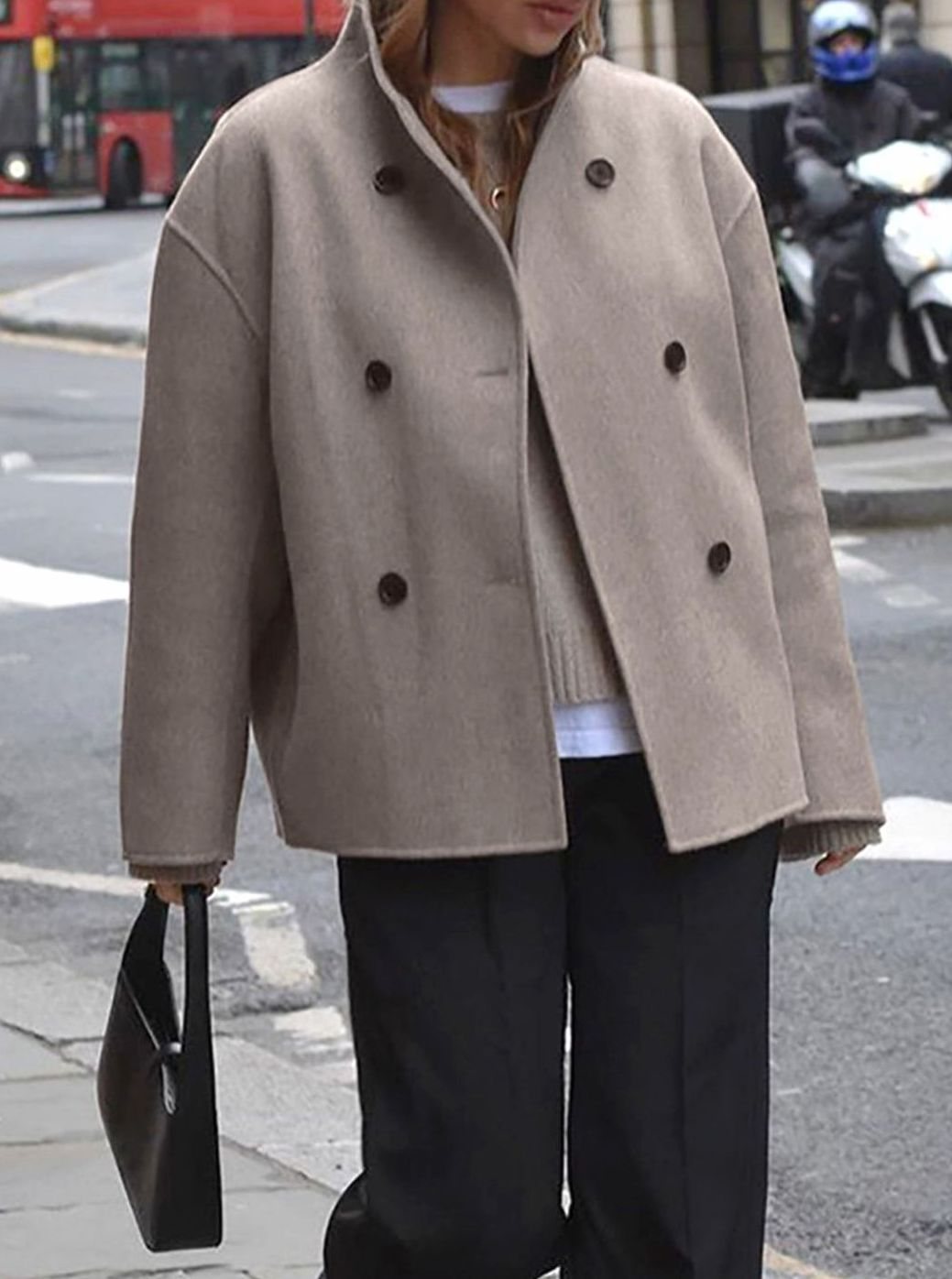 Women's Double Breasted Peacoat Relaxed-Fit Stand-Collar Winter Coat