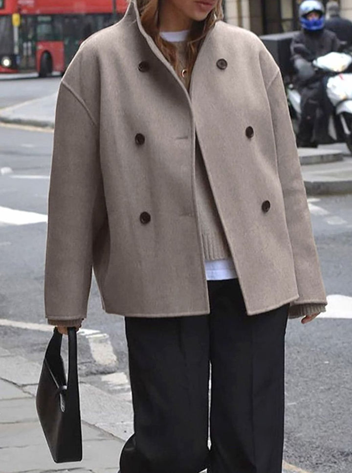 Women's Double Breasted Peacoat Relaxed-Fit Stand-Collar Winter Coat