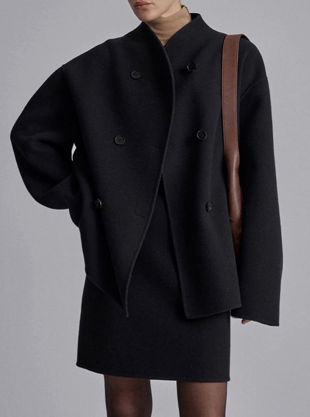 Women's Double Breasted Peacoat Relaxed-Fit Stand-Collar Winter Coat