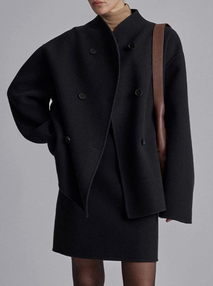 Women's Double Breasted Peacoat Relaxed-Fit Stand-Collar Winter Coat