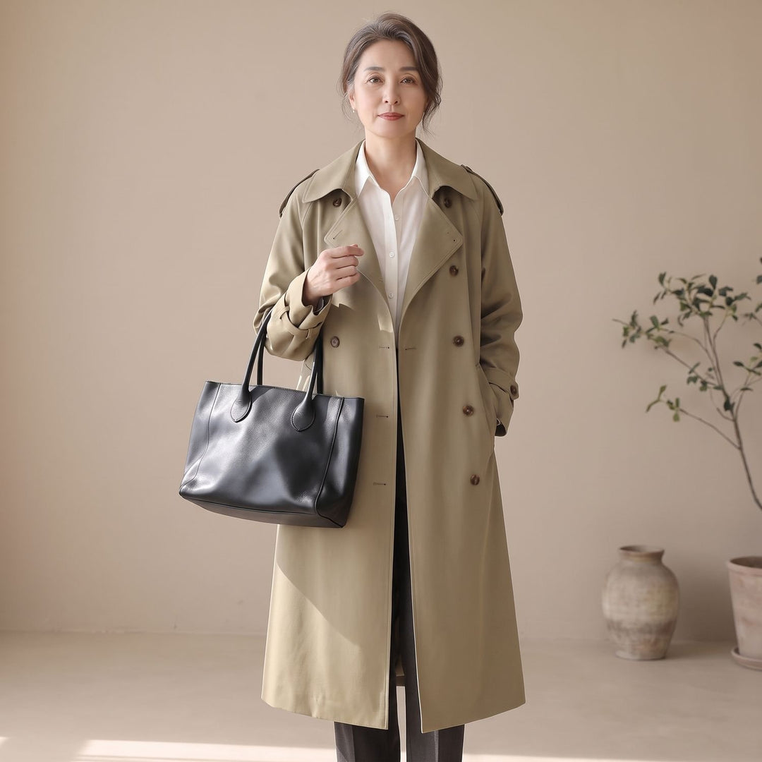 Women's Double-Breasted Water-Repellent Long Trench Coat