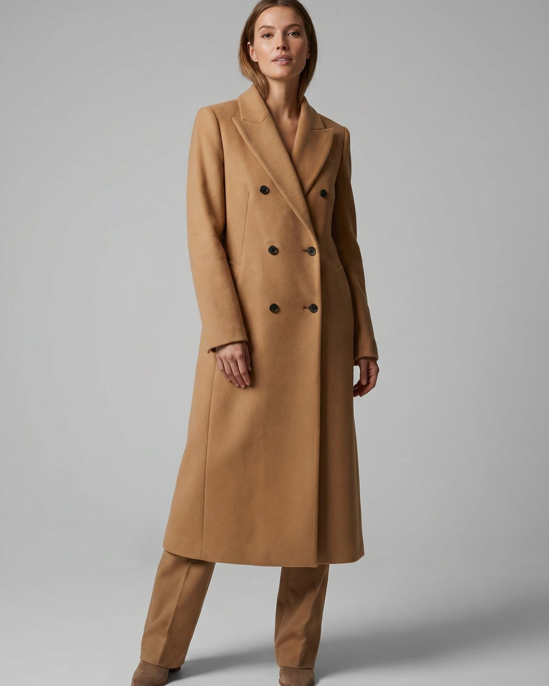 Women's Double-Breasted Wool-Blend Tailored Long Overcoat