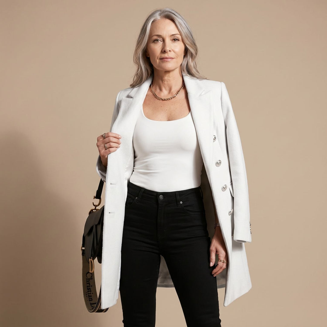 Women's Double-Breasted Wool Coat Long Sleeve Notch Lapel Overcoat