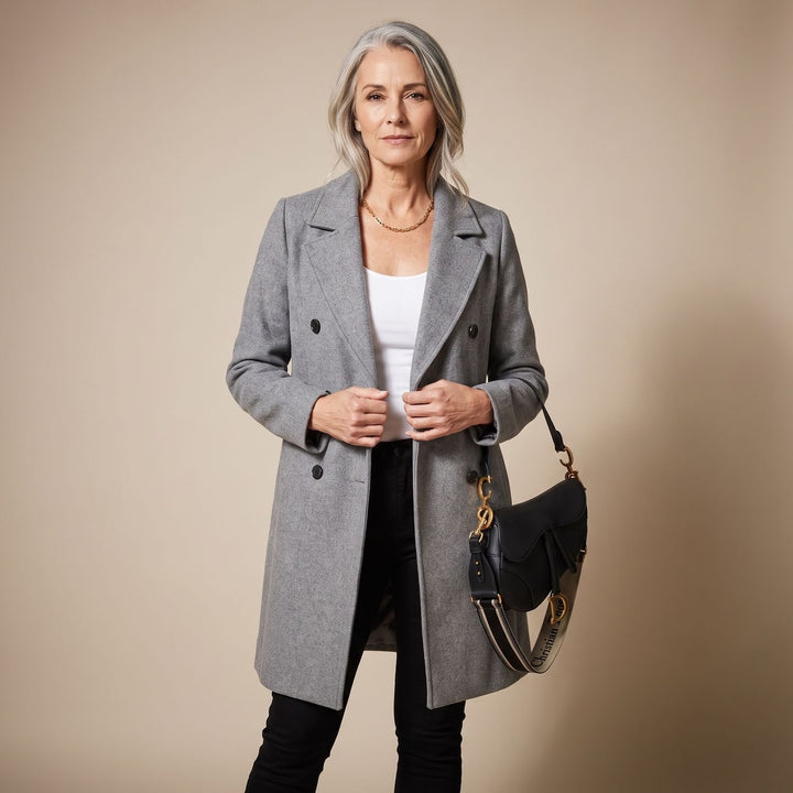 Women's Double-Breasted Wool Coat Long Sleeve Notch Lapel Overcoat