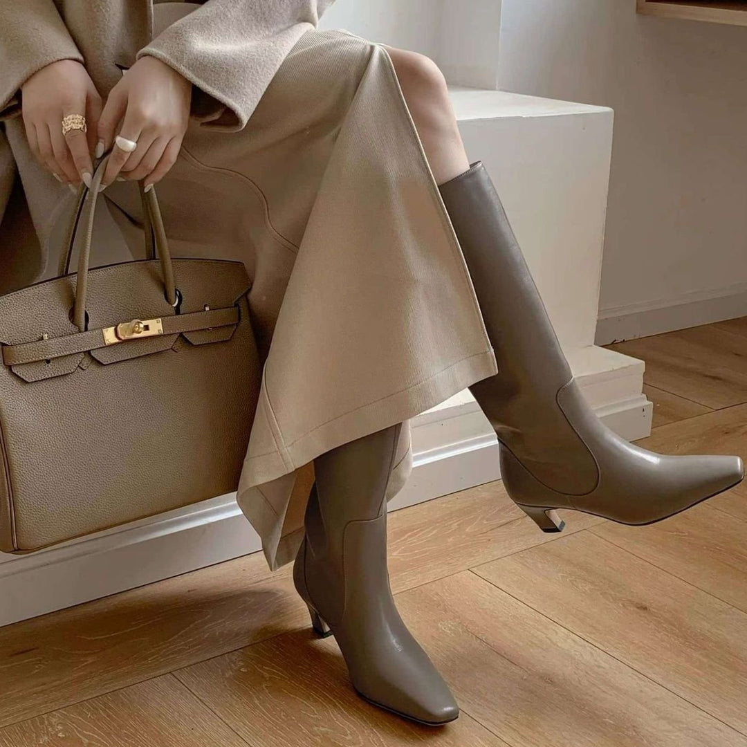 Women's Elegant Knee High Boots Square-Toe Low Kitten Heel