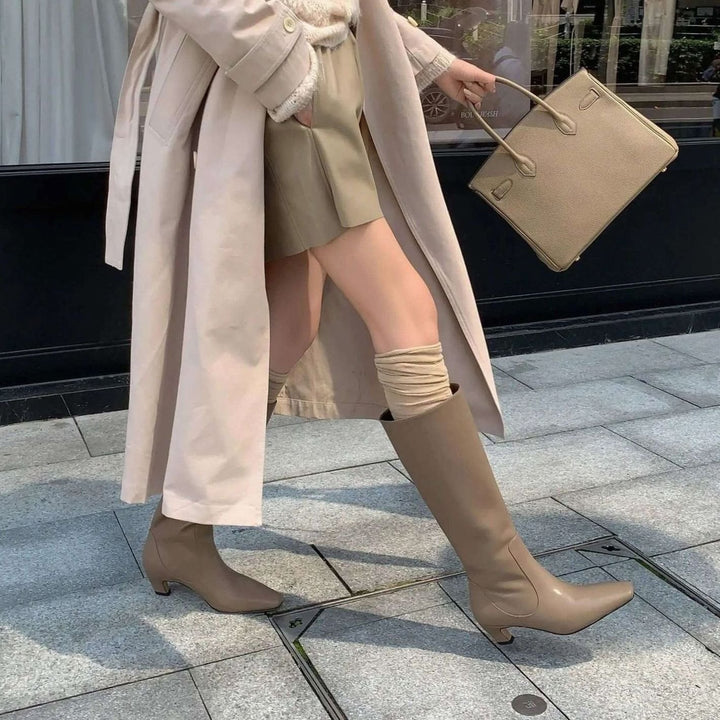 Women's Elegant Knee High Boots Square-Toe Low Kitten Heel