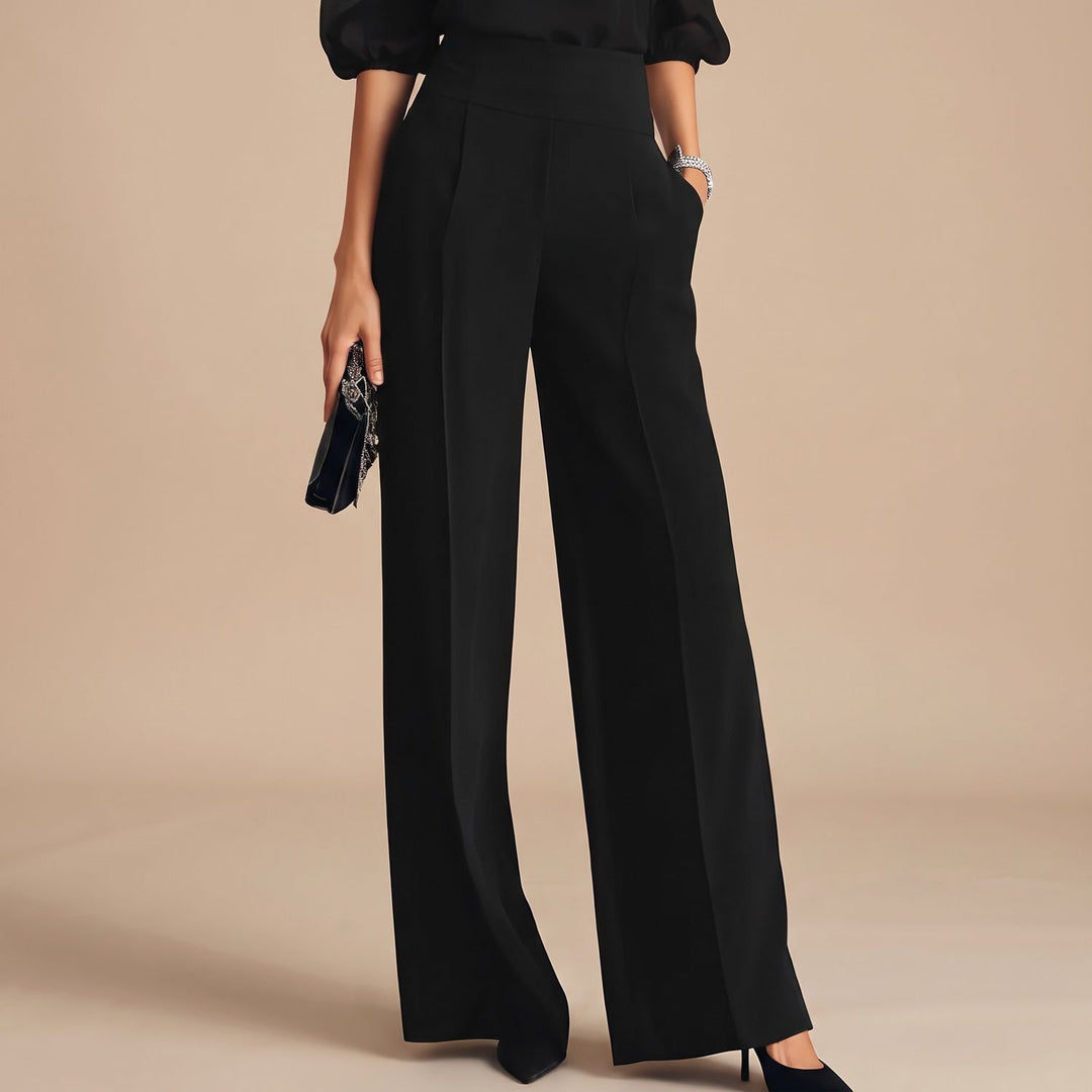 Women's Elegant Mesh Mock-Neck Puff-Sleeve Wide-Leg Two Piece Set
