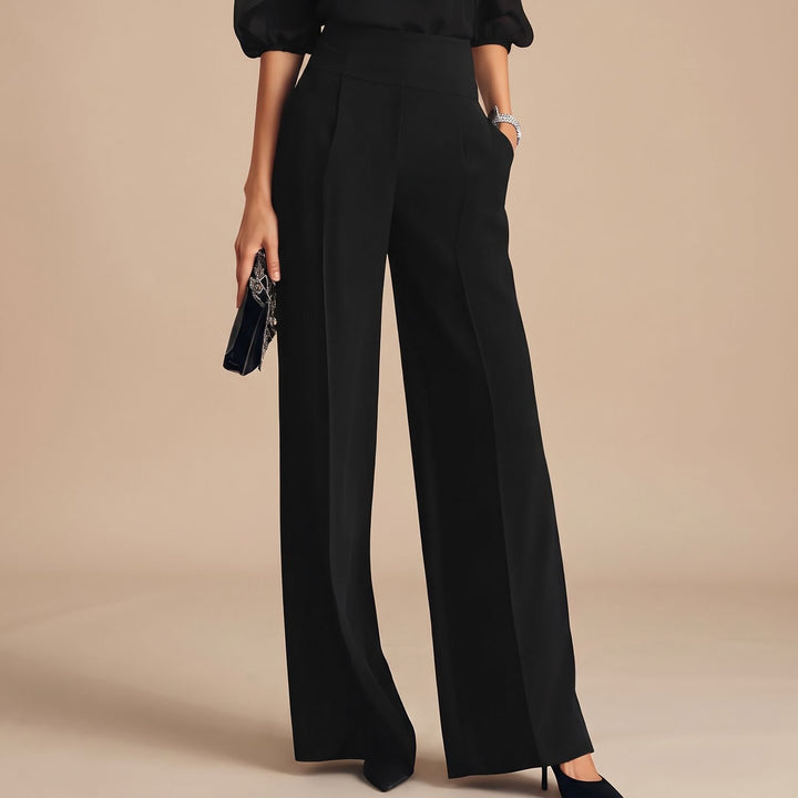 Women's Elegant Mesh Mock-Neck Puff-Sleeve Wide-Leg Two Piece Set