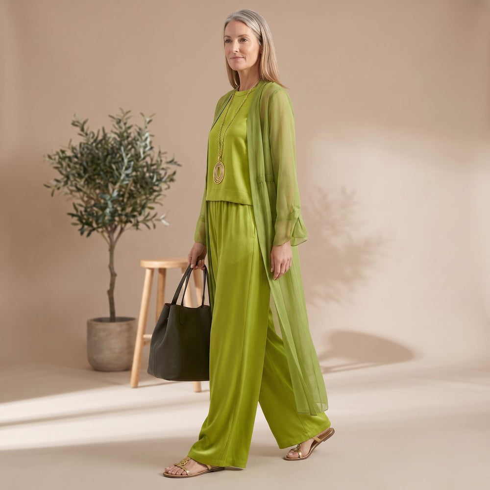 Women's Elegant Three-Piece Wide-Leg Pants Set