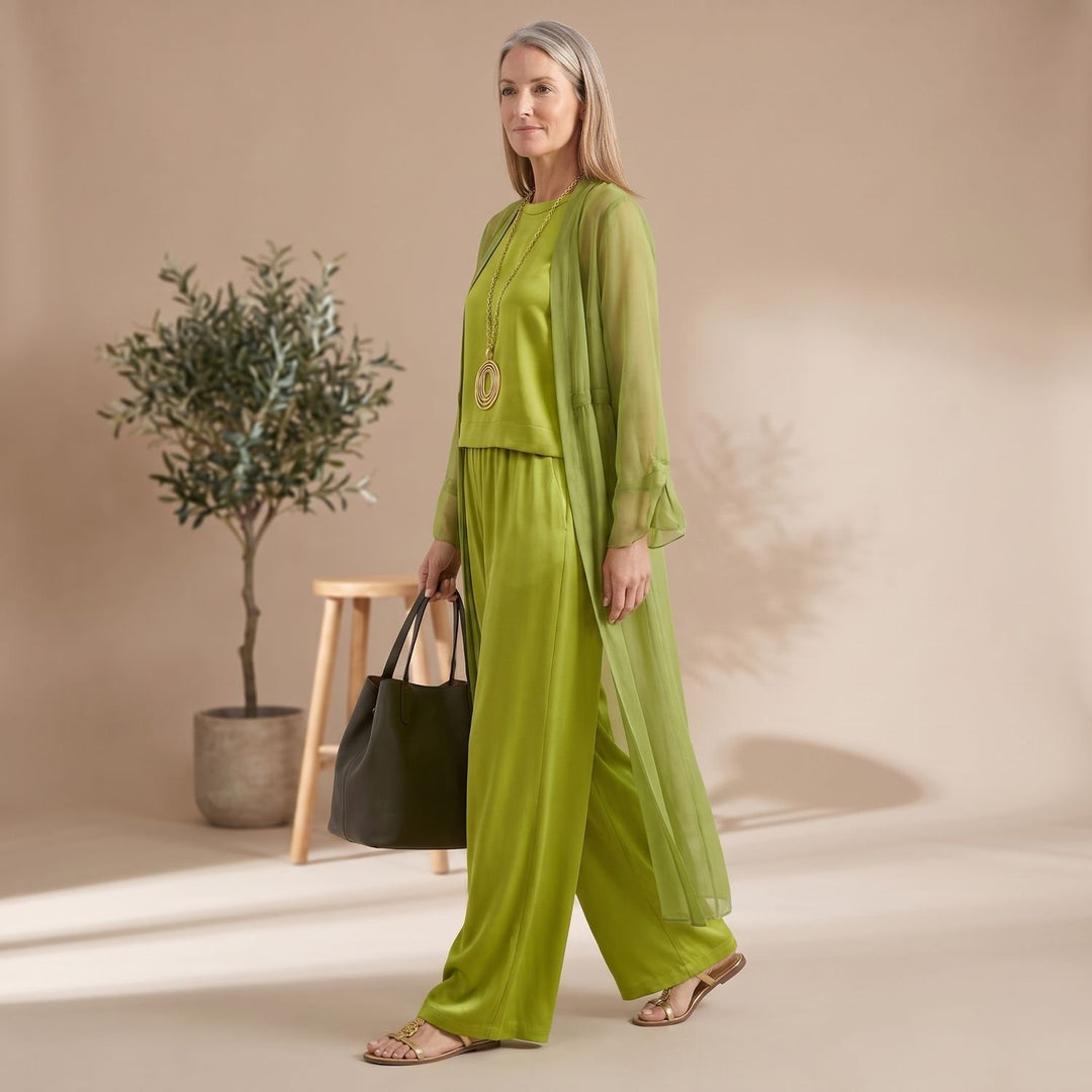 Women's Elegant Three-Piece Wide-Leg Pants Set