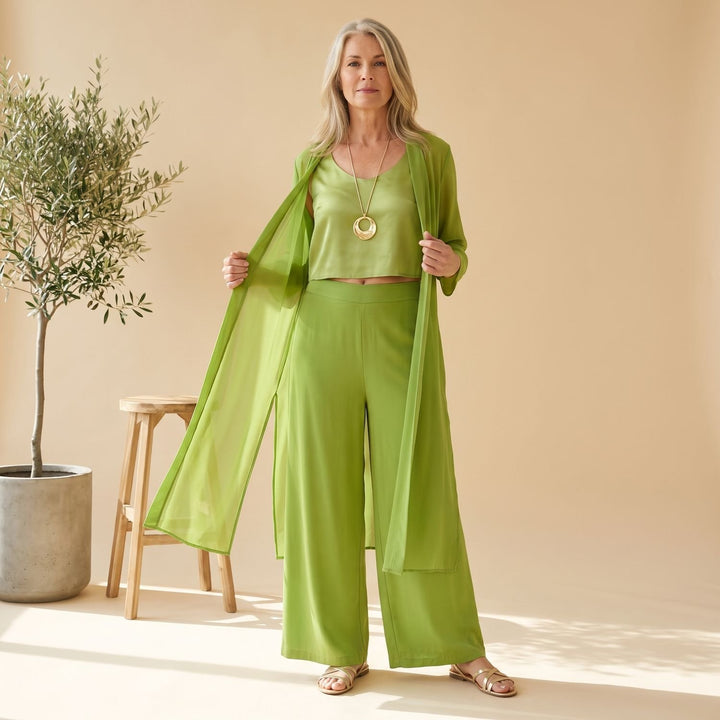 Women's Elegant Three-Piece Wide-Leg Pants Set