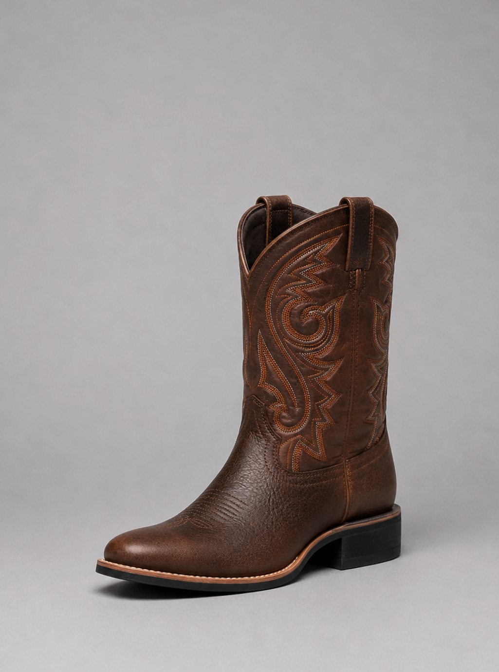 Women's Embroidered Leather Cowgirl Boots Block Heel - Brown
