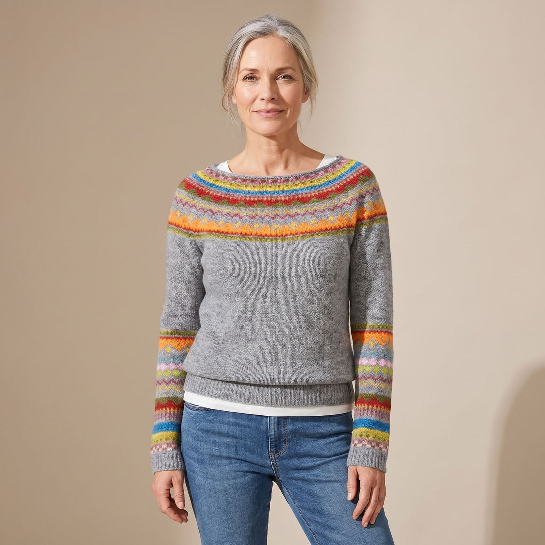 Women's Fair Isle Knit Long-Sleeve Pullover Sweater - Multicolor