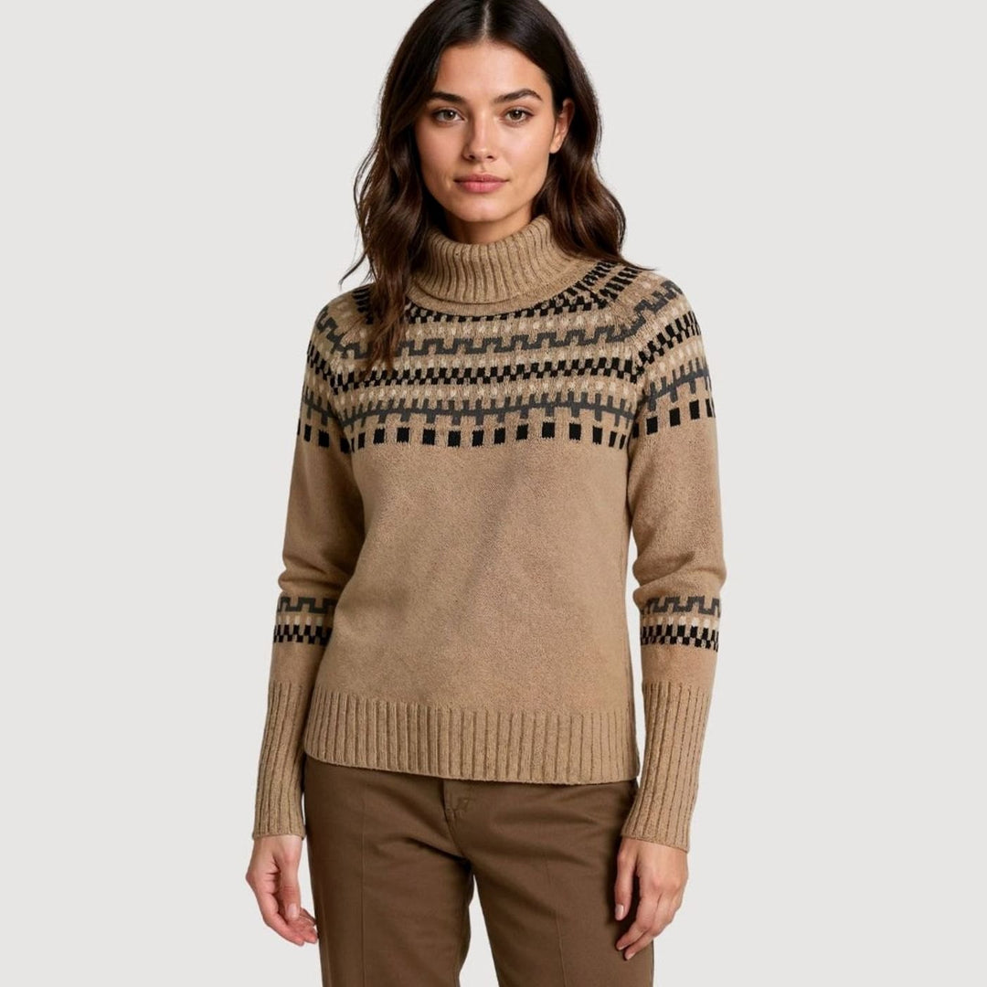 Women's Fair Isle Turtleneck Chunky Knit Oversized Sweater - Brown