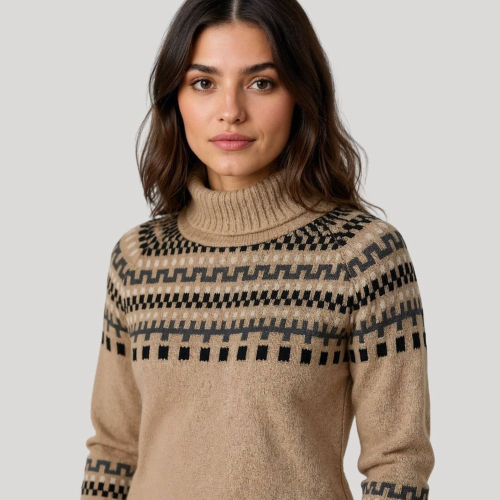 Women's Fair Isle Turtleneck Chunky Knit Oversized Sweater
