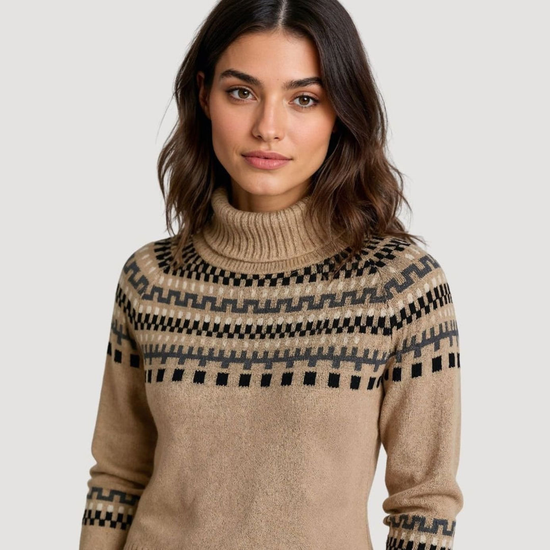 Women's Fair Isle Turtleneck Chunky Knit Oversized Sweater