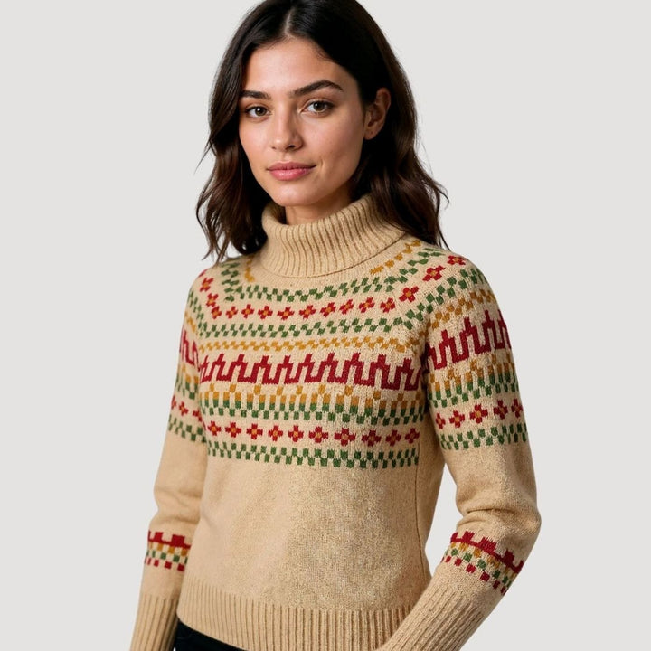 Women's Fair Isle Turtleneck Chunky Knit Oversized Sweater