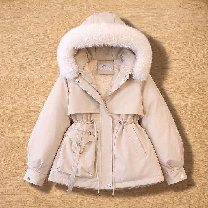 Women's Faux Fur Hood Drawstring Parka Winter Coat - White