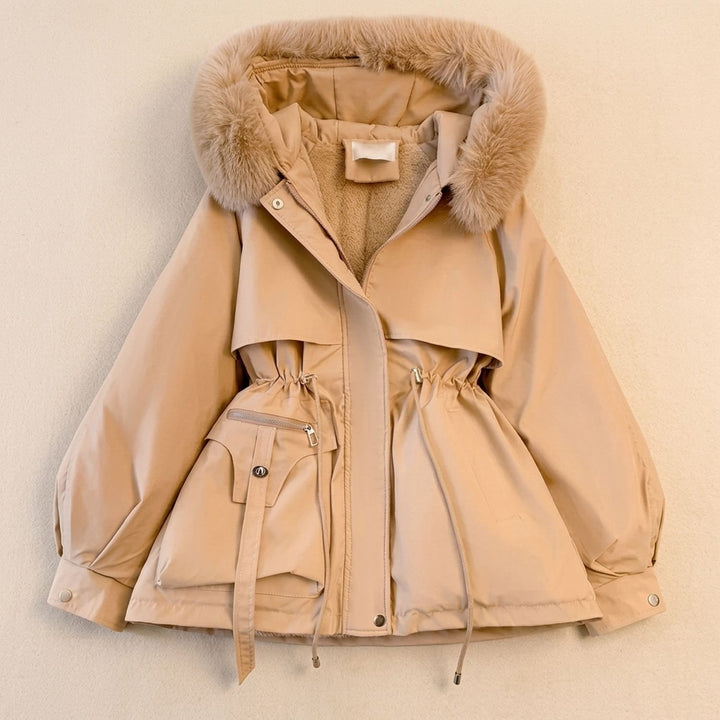 Women's Faux Fur Hood Drawstring Parka Winter Coat - Khaki