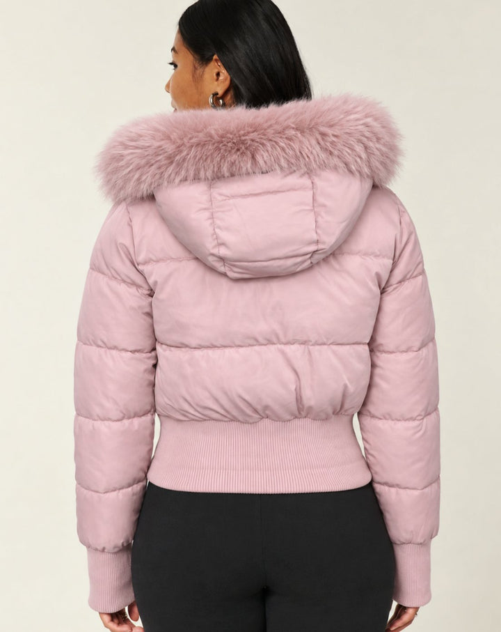 Women's Faux Fur Hooded Cropped Puffer Jacket