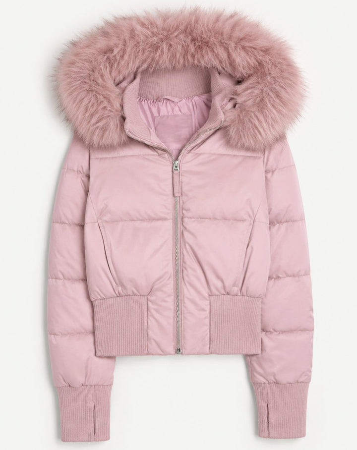 Women's Faux Fur Hooded Cropped Puffer Jacket