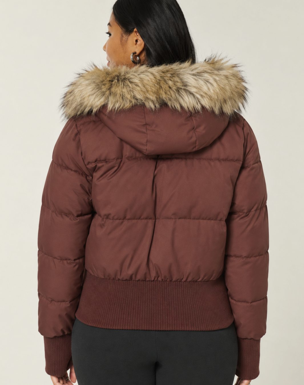Women's Faux Fur Hooded Cropped Puffer Jacket
