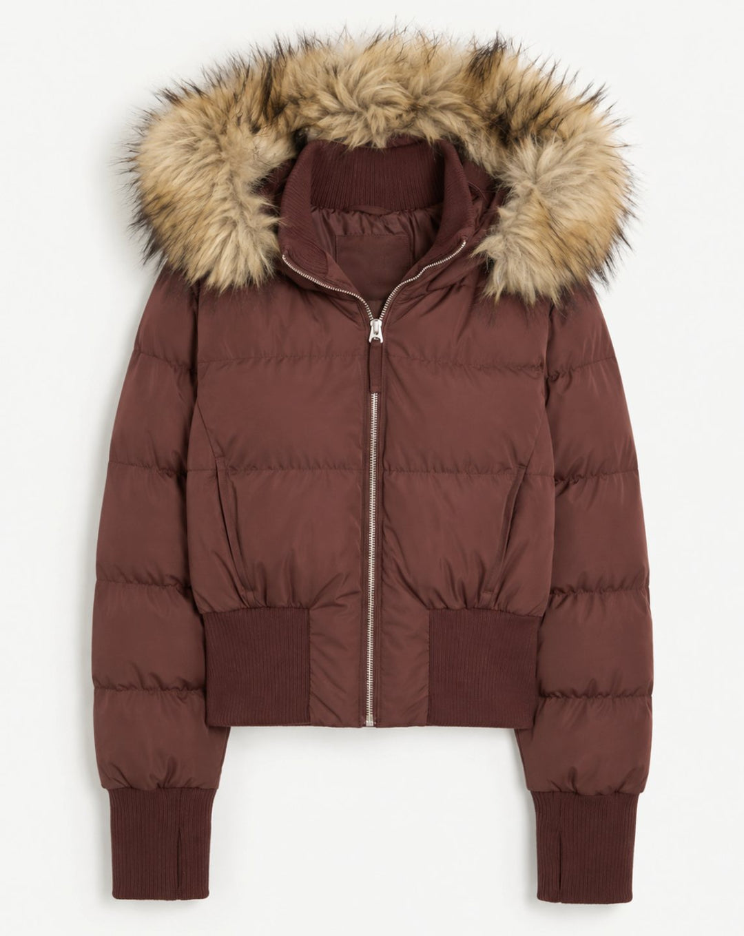 Women's Faux Fur Hooded Cropped Puffer Jacket