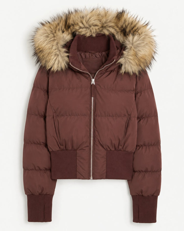 Women's Faux Fur Hooded Cropped Puffer Jacket