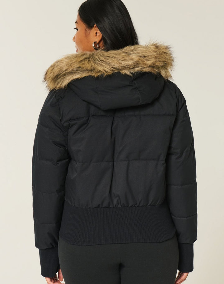 Women's Faux Fur Hooded Cropped Puffer Jacket
