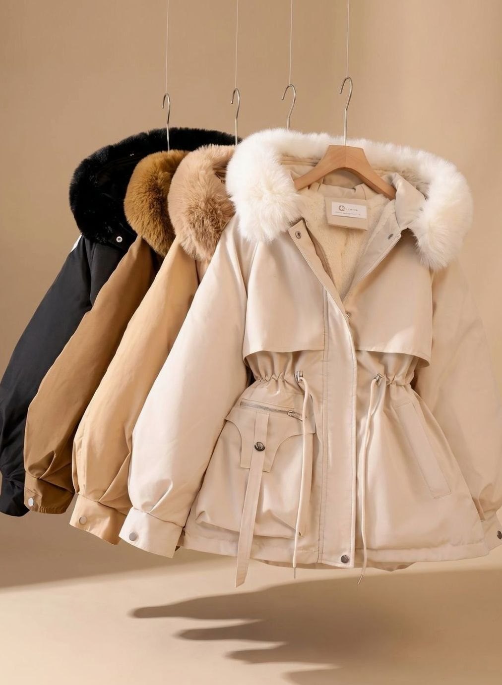 Women's Faux-Fur Hooded Drawstring Cinched Puffer Jacket