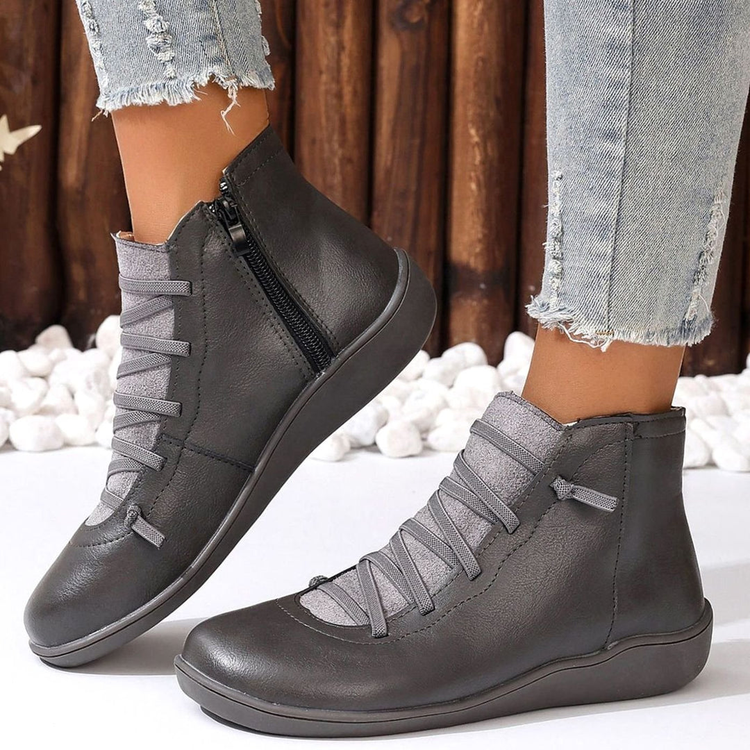 Women's Faux Leather Cross-Strap Side-Zip Ankle Booties