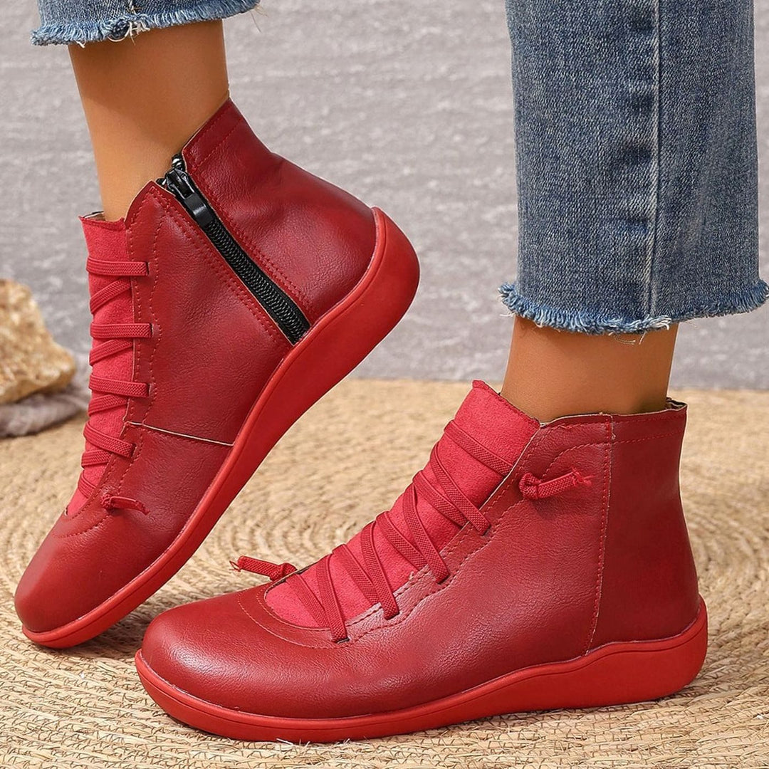 Women's Faux Leather Cross-Strap Side-Zip Ankle Booties