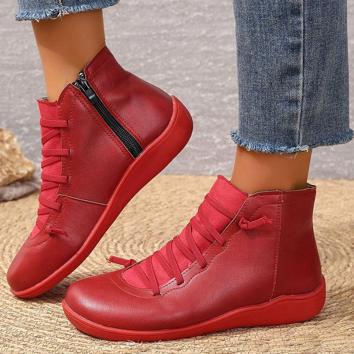 Women's Faux Leather Cross-Strap Side-Zip Ankle Booties