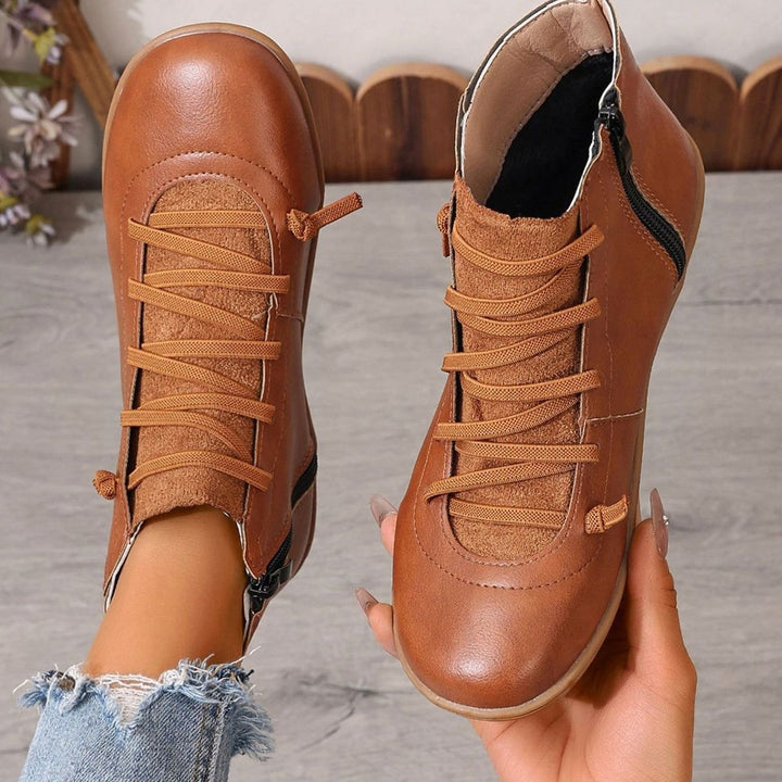 Women's Faux Leather Cross-Strap Side-Zip Ankle Booties