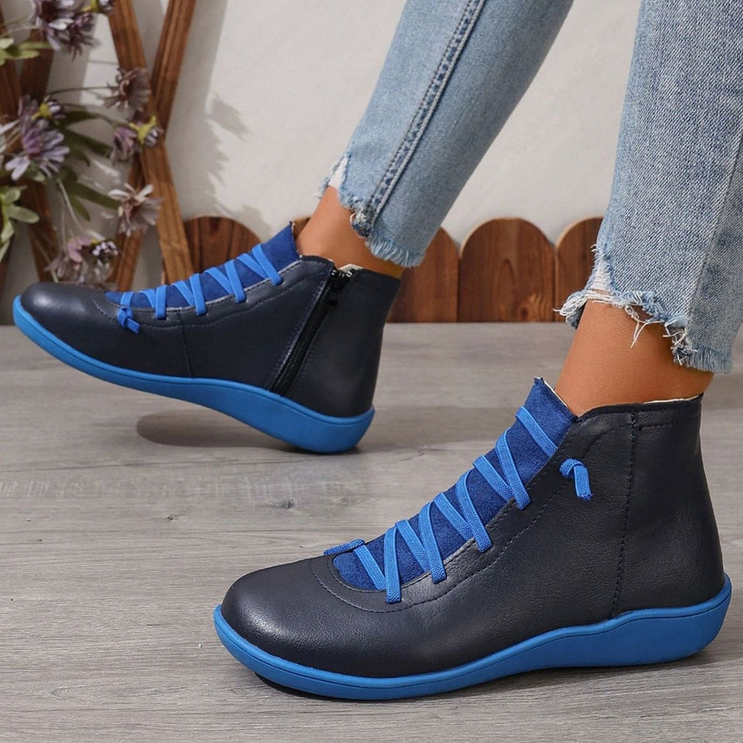 Women's Faux Leather Cross-Strap Side-Zip Ankle Booties - Blue