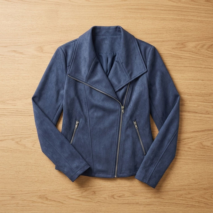 Women's Faux Leather Jacket Asymmetric-Zip Suede Moto Biker