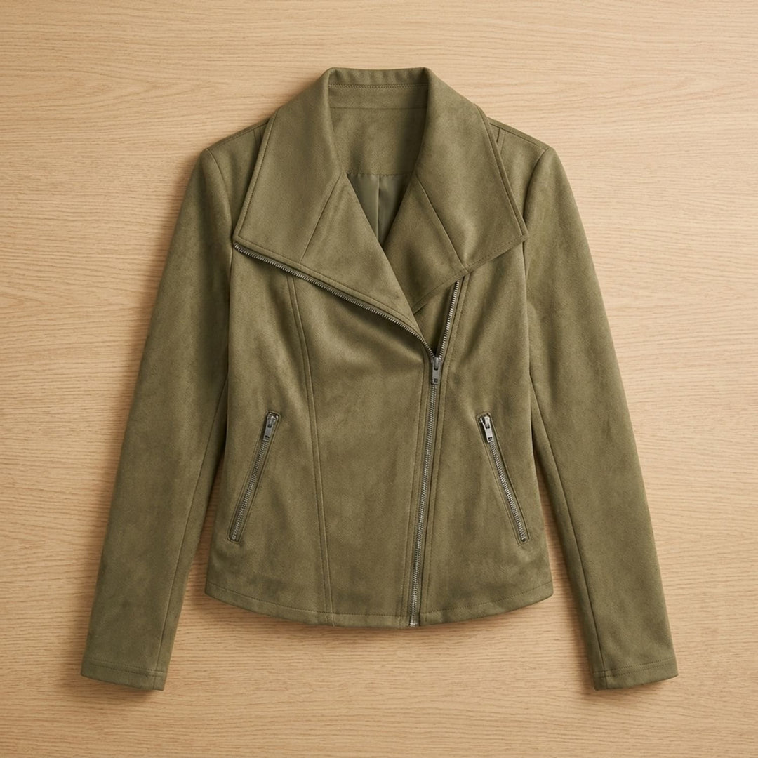 Women's Faux Leather Jacket Asymmetric-Zip Suede Moto Biker