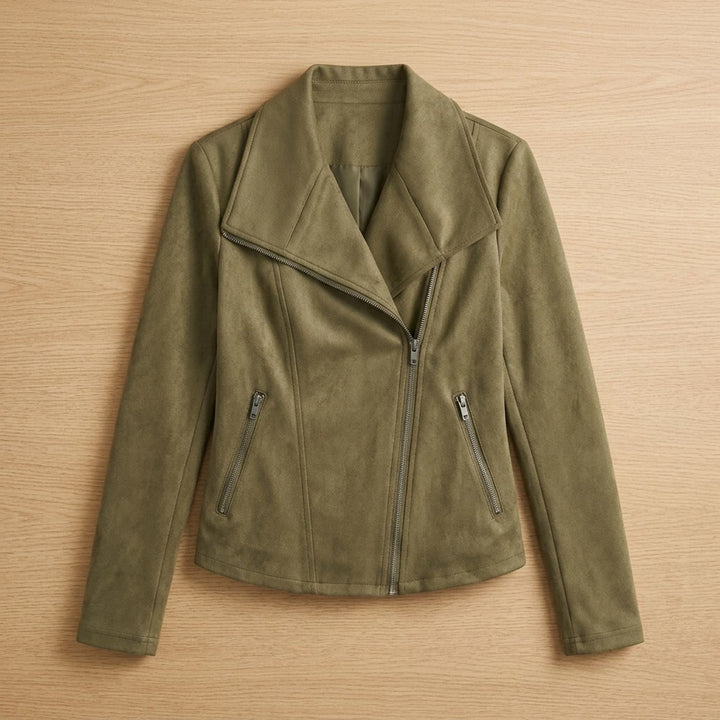 Women's Faux Leather Jacket Asymmetric-Zip Suede Moto Biker