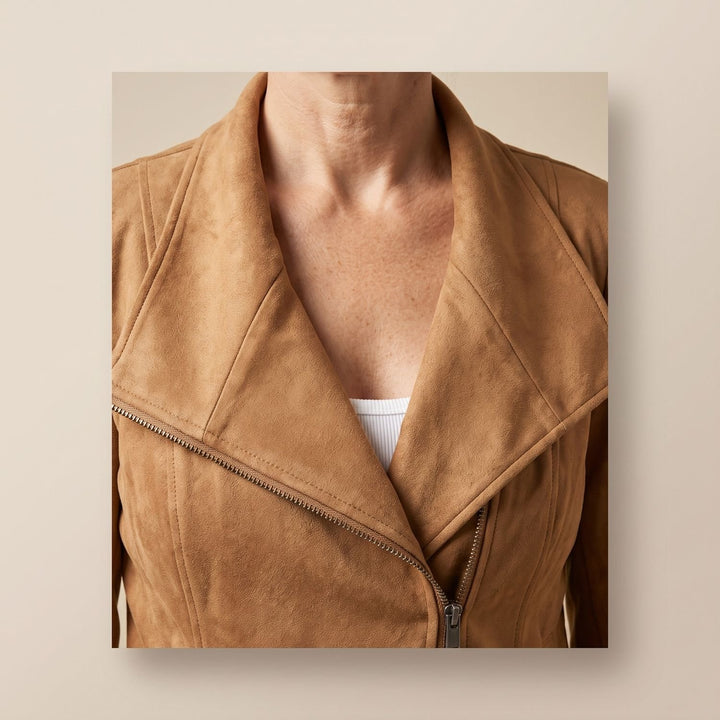 Women's Faux Leather Jacket Asymmetric-Zip Suede Moto Biker