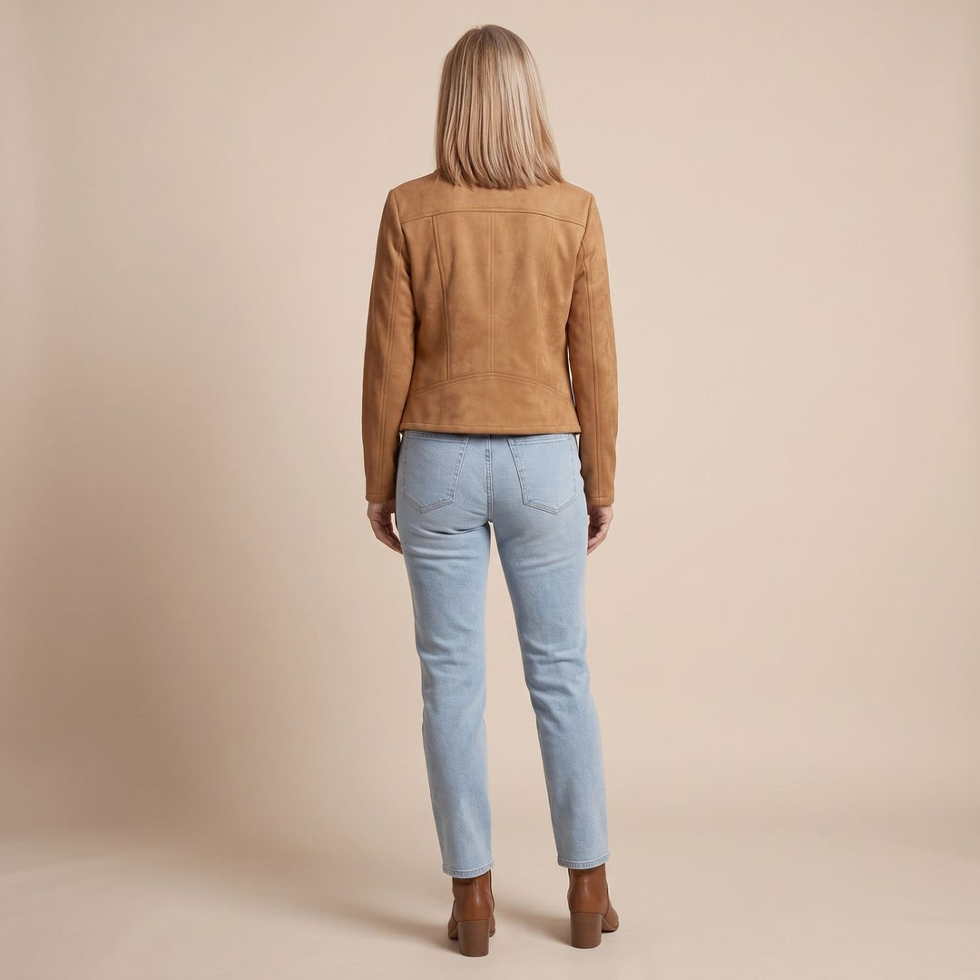 Women's Faux Leather Jacket Asymmetric-Zip Suede Moto Biker