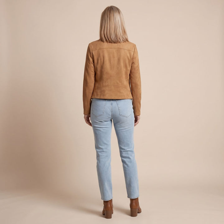Women's Faux Leather Jacket Asymmetric-Zip Suede Moto Biker