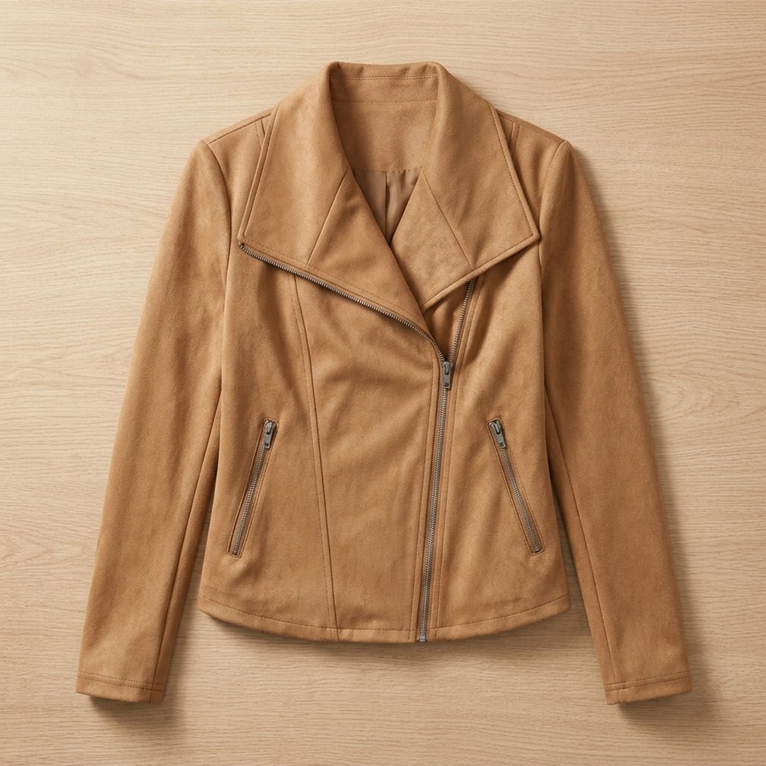 Women's Faux Leather Jacket Asymmetric-Zip Suede Moto Biker