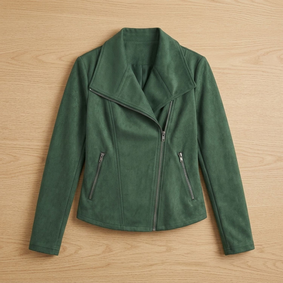 Women's Faux Leather Jacket Asymmetric-Zip Suede Moto Biker