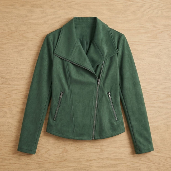 Women's Faux Leather Jacket Asymmetric-Zip Suede Moto Biker