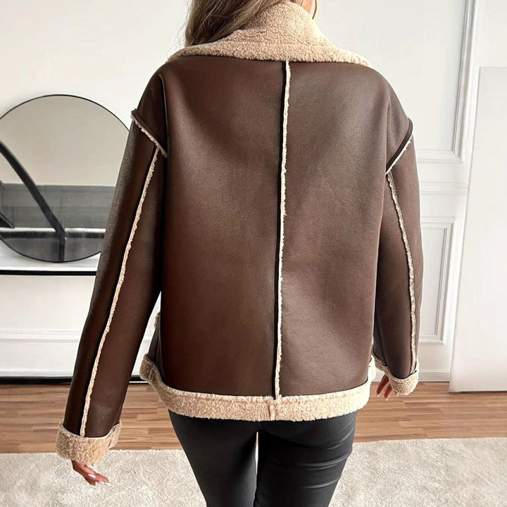 Women's Faux Leather Sherpa-Lined Button-Front Aviator Jacket
