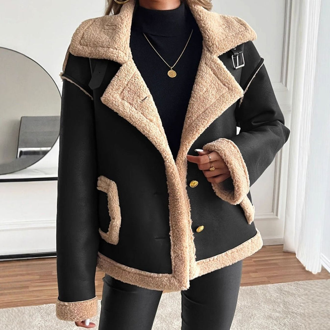 Women's Faux Leather Sherpa-Lined Button-Front Aviator Jacket