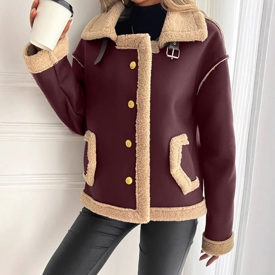 Women's Faux Leather Sherpa-Lined Button-Front Aviator Jacket